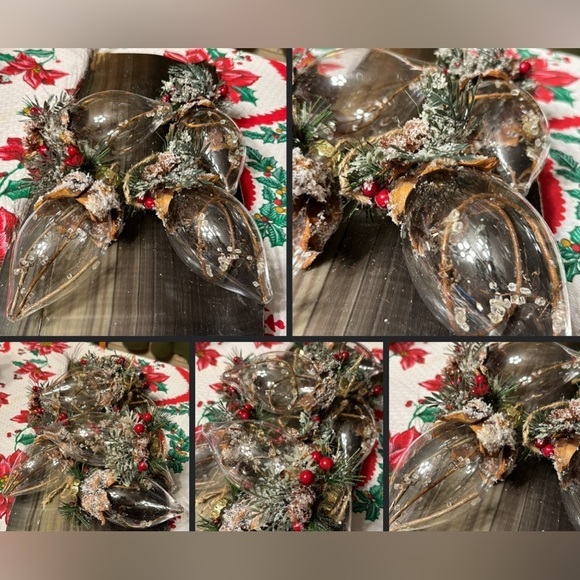 Rustic Clear Christmas Bulb Pinecone Holly Ornament Lot Rustic Woodland Ornament - Picture 1 of 9